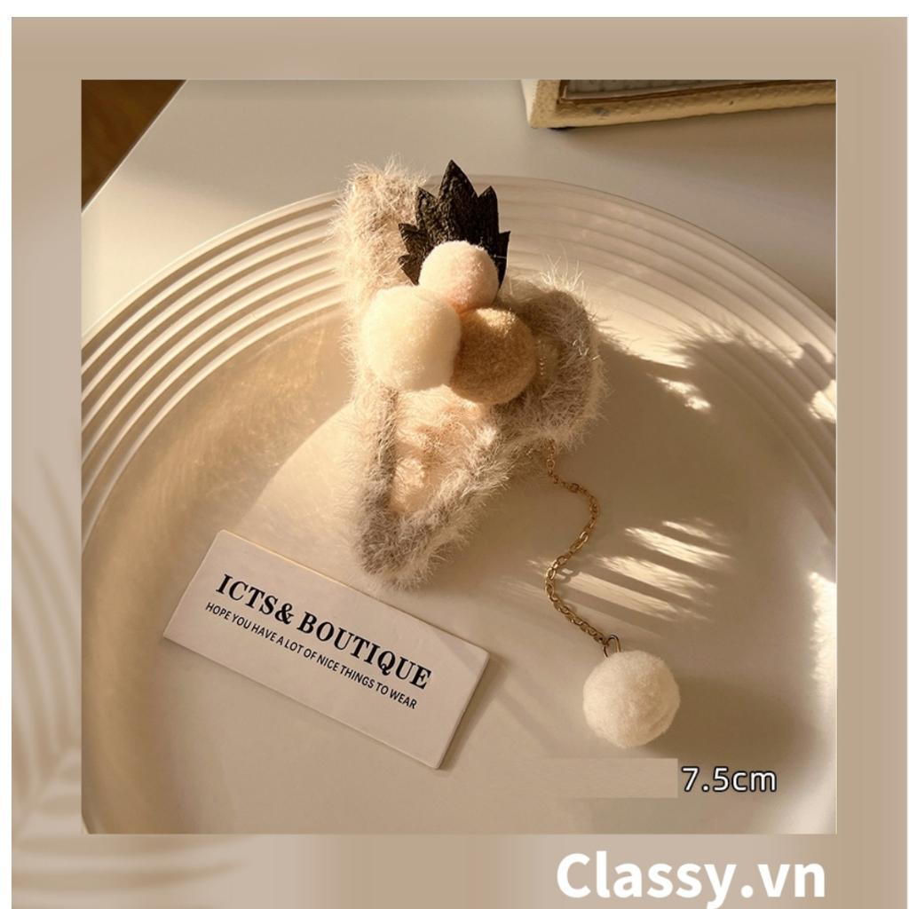 Kẹp càng cua Classy đính lông đính nơ, đính hoa màu be sang trọng PK1626