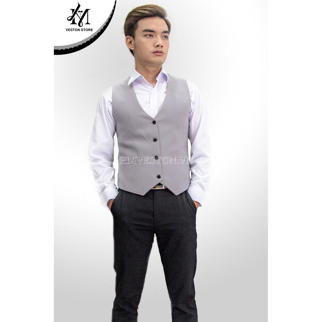Áo Gile nam ôm body màu xám ghi chất vải dày mịn co giãn