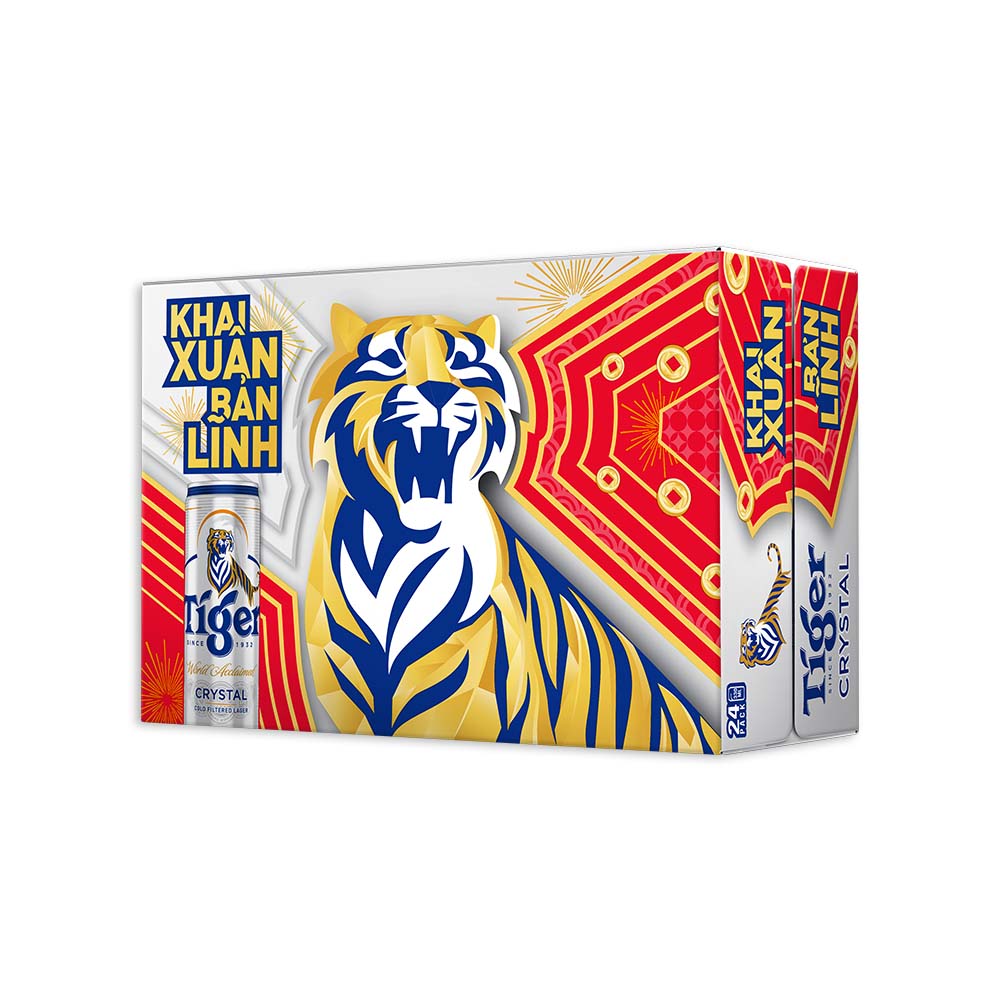 Thùng 24 lon bia Tiger Crystal 330ml - Bao bì Xuân