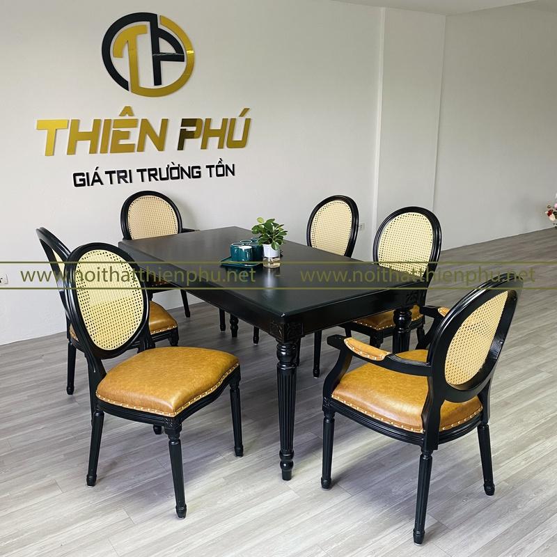 Bàn Ăn Luois 6 Ghế Tựa Mây Phong Cách Indochine