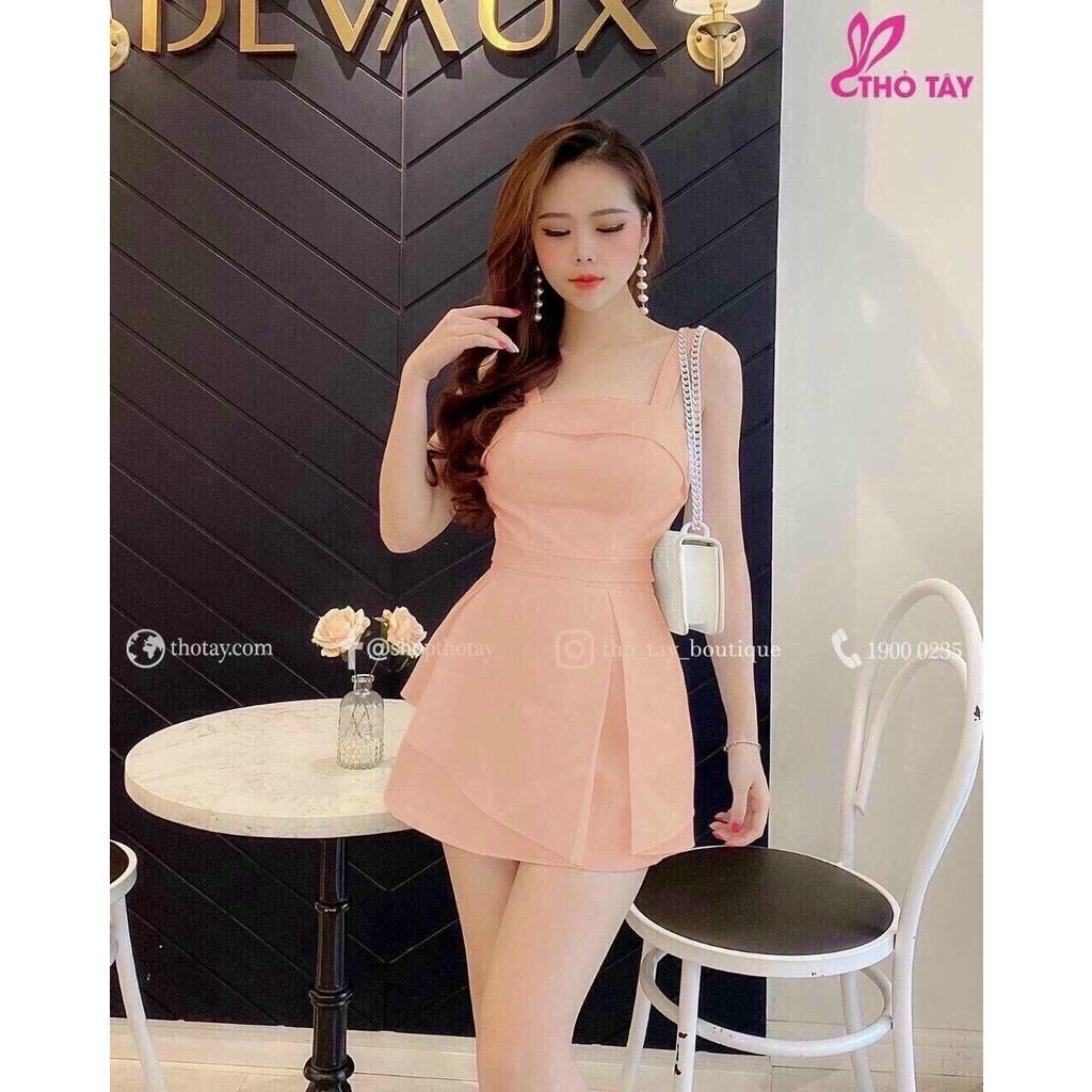 Set áo 2 dây có mút ngực kèm chân váy có lót trong siêu xinh, Chất umi mềm mịn thoáng mát