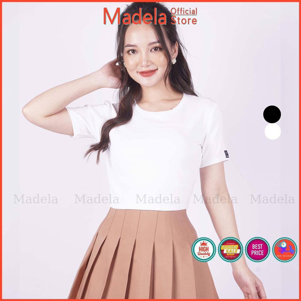 Áo croptop tay ngắn nữ ôm body Madela cổ tròn, chất liệu cotton mềm mịn thoải mái , kiểu dáng basic trẻ trung, năng động  - ACTN03