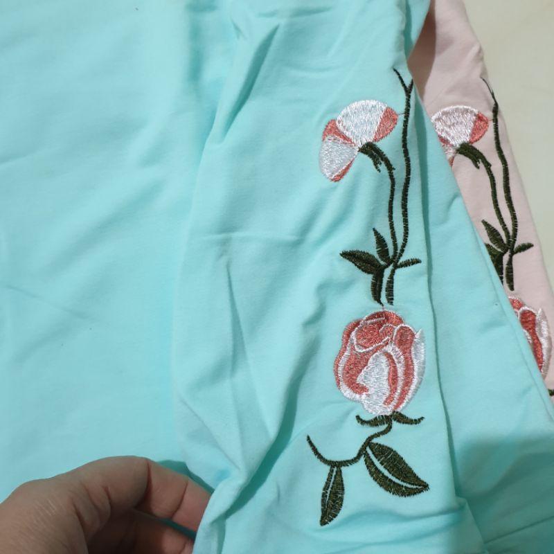 Xả hàng áo thun nữ dài tay thêu hoa cổ sơ mi