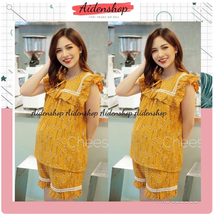 Bộ bầu mặc nhà chất đũi hàn mát mùa hè Aidenshop màu Xanh,Hồng,Vàng