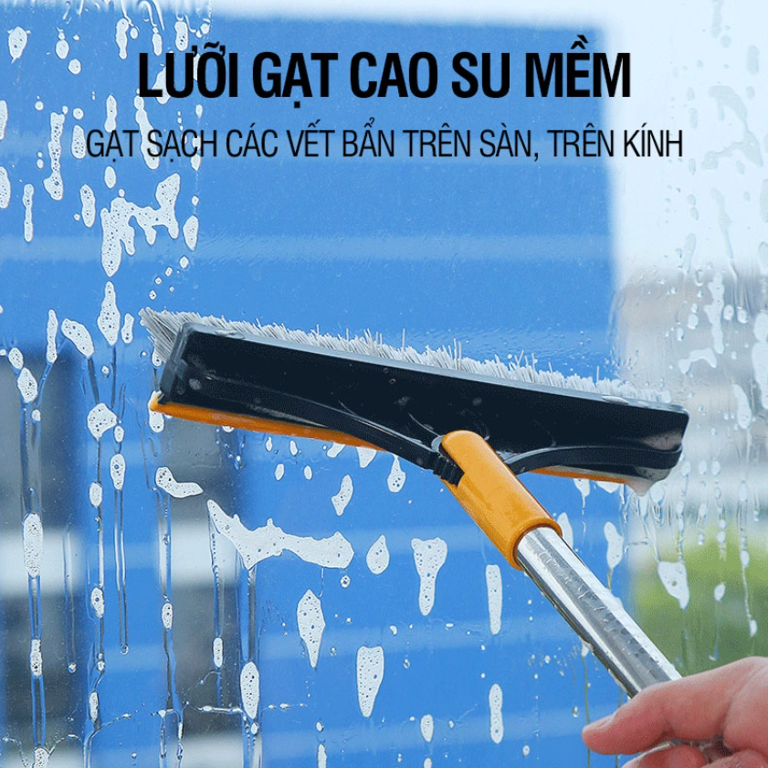 Chổi cọ nhà vệ sinh, cây chà sàn kèm gạt nước đa năng 2 trong 1, đầu xoay 120 độ cọ sạch khe hẹp và góc tường