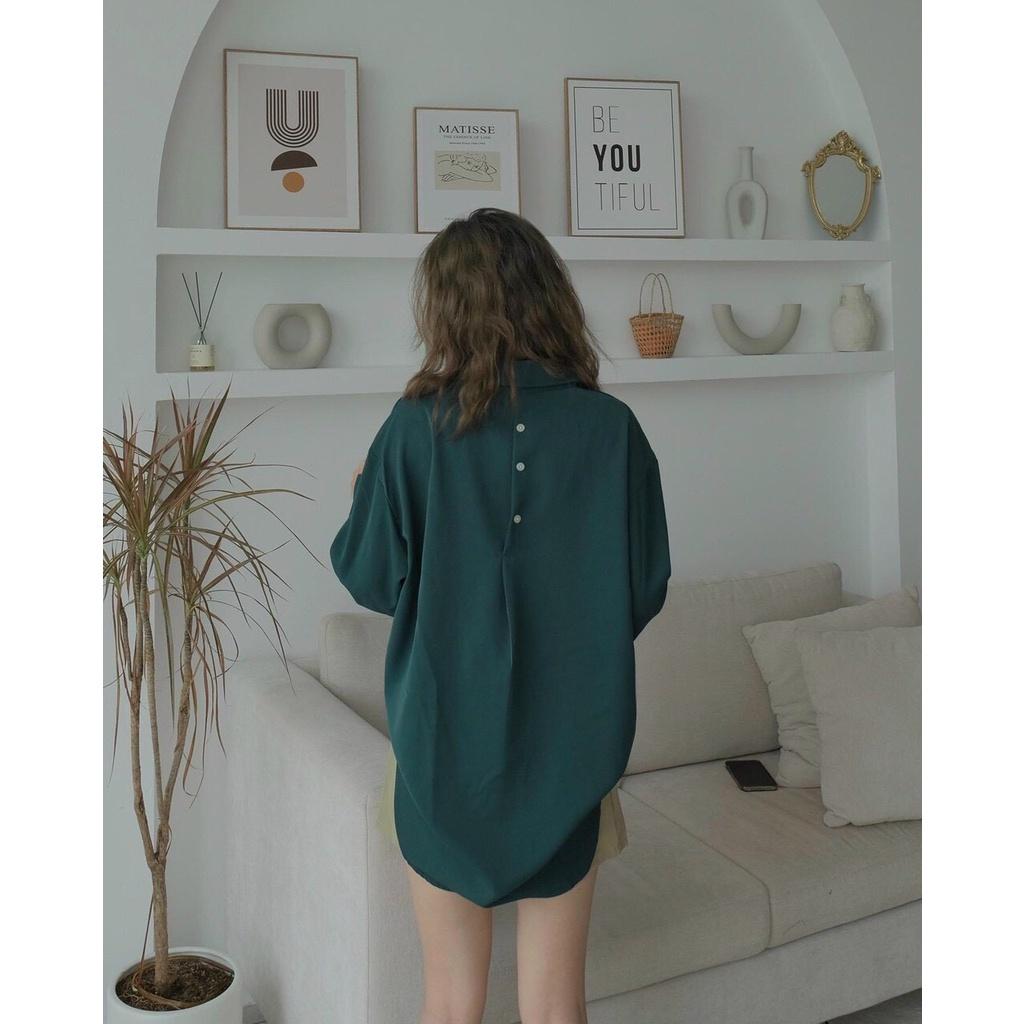 Áo Sơ Mi Nữ Dài Tay Đuôi Tôm Cúc Lưng Dáng Công Sở Vải Đũi Thái