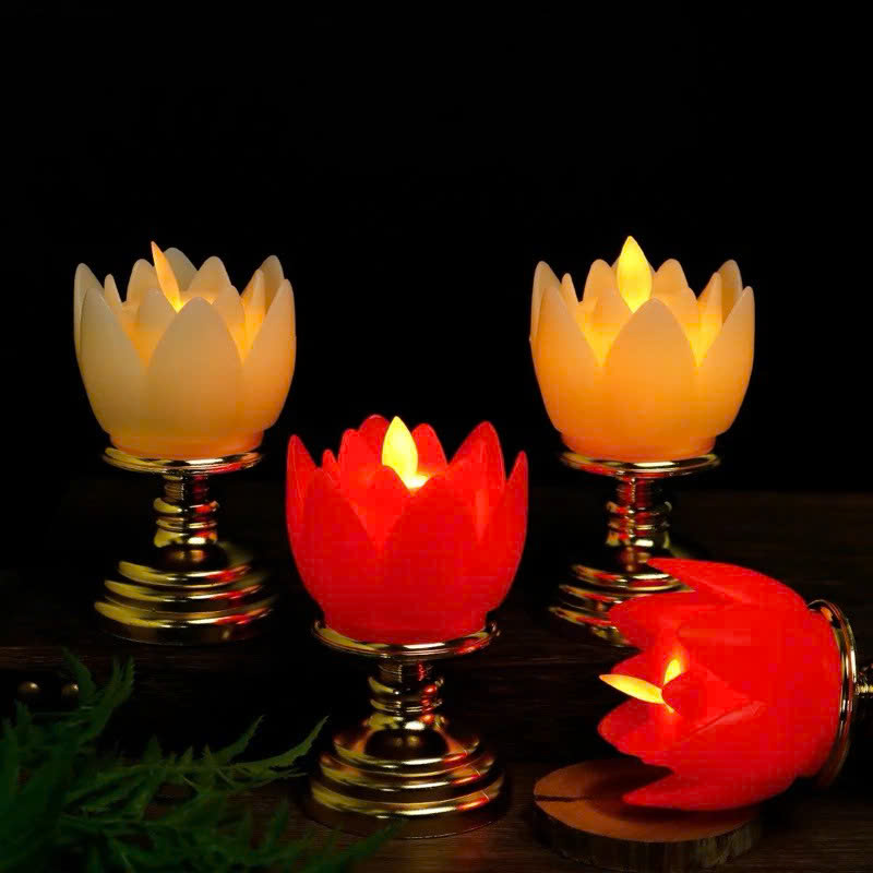 Nến Hoa Sen Điện Tử Liền Đế Cao Cấp | Đèn Hoa Sen Thờ Phật | Ánh Sáng Tự Nhiên Mềm Mại, Trang Nhã