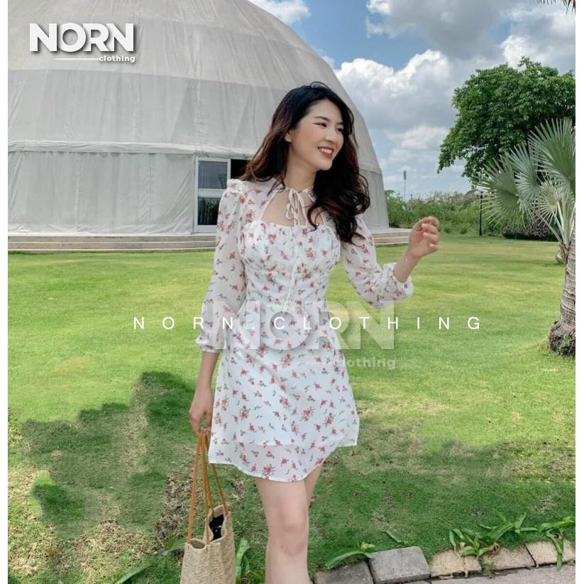 Đầm hoa nhí tay dài cut out ngực - Norn Clothing