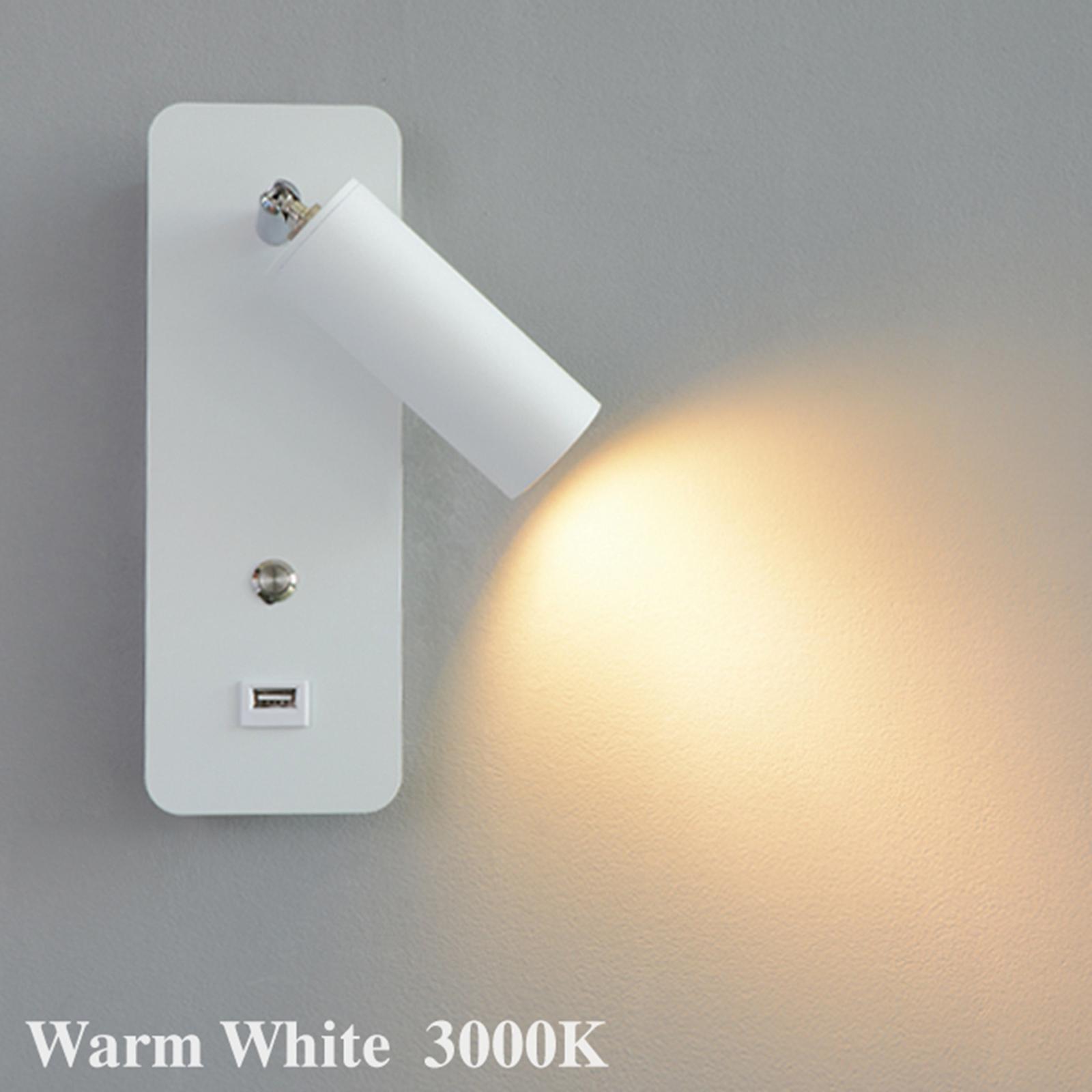 Minimalist Wall Lamp, Reading Light Bedside 3000K Warm White Light USB Interface LED 7W Sconce for Office Dining Room Entry
