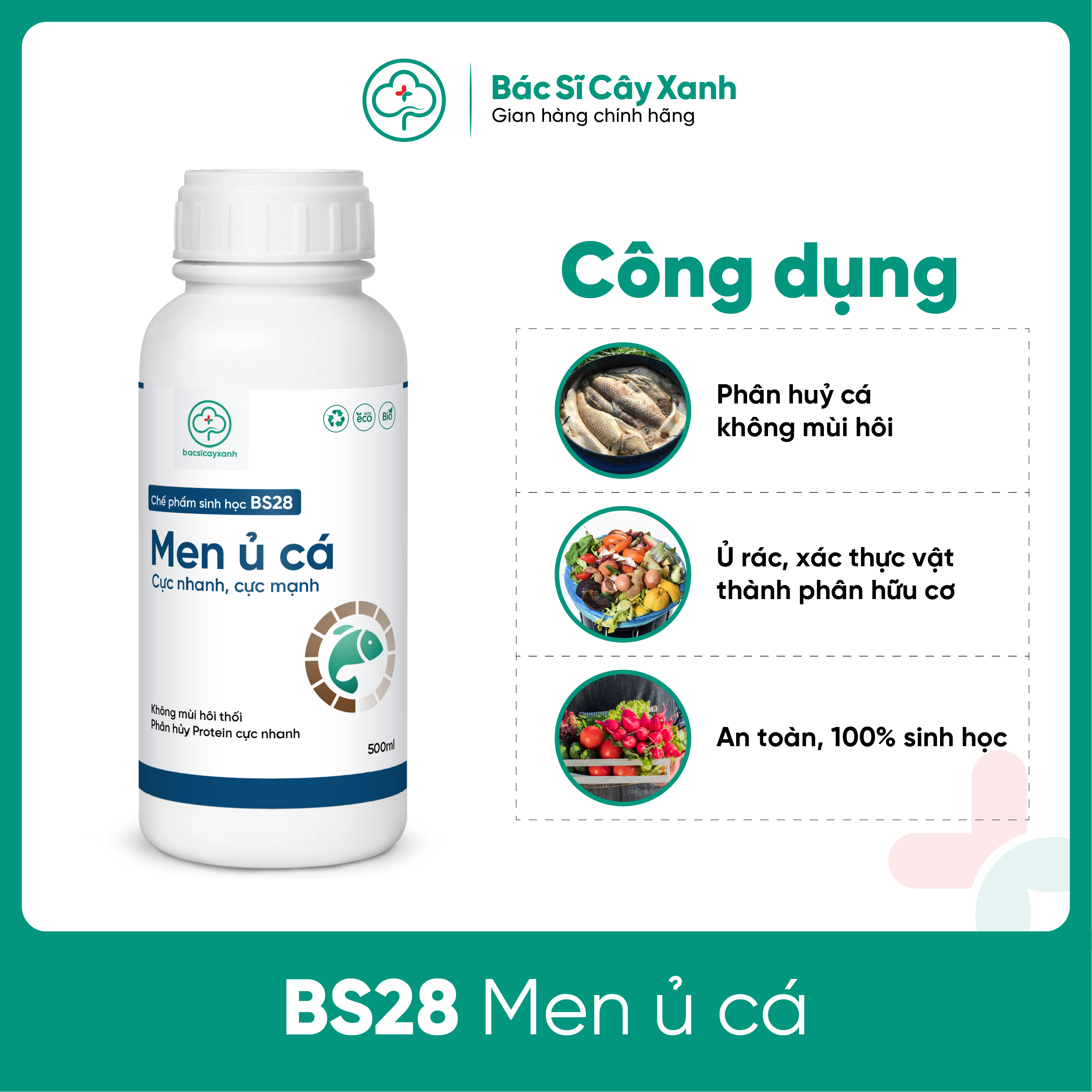Men ủ cá thành phân đạm hữu cơ sinh học nhanh chống, không mùi hôi BS28 500ml NSX Bacsicayxanh