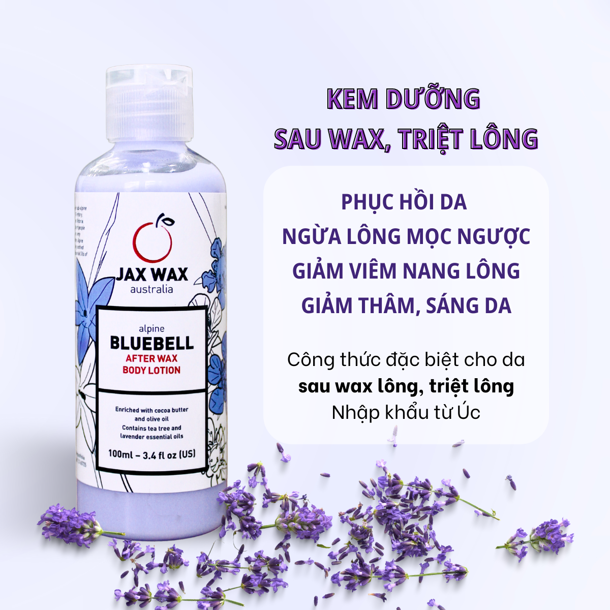 Kem dưỡng chuyên biệt sau waxing, triệt lông Jax Wax Bluebell