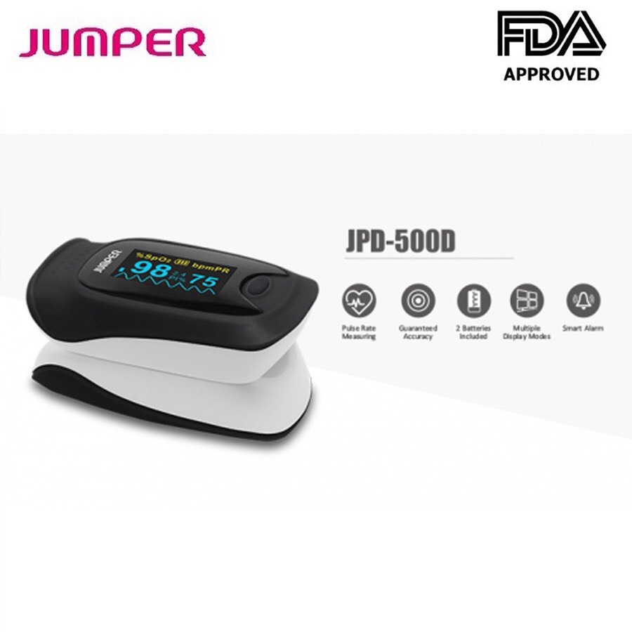 Máy đo nồng độ oxy máu SPO2 và nhịp tim, chỉ số PI Jumper JPD-500D (Chứng nhận FDA hoa kỳ)