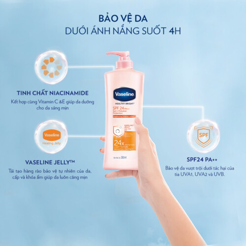 Sữa Dưỡng Thể 350Ml Vaseline Dưỡng Ẩm Sáng Da Chống Nắng Spf24Pa++ Sun + Pollution Protection Bảo Vệ Da Tới 4H Với Spf 24 Pa++