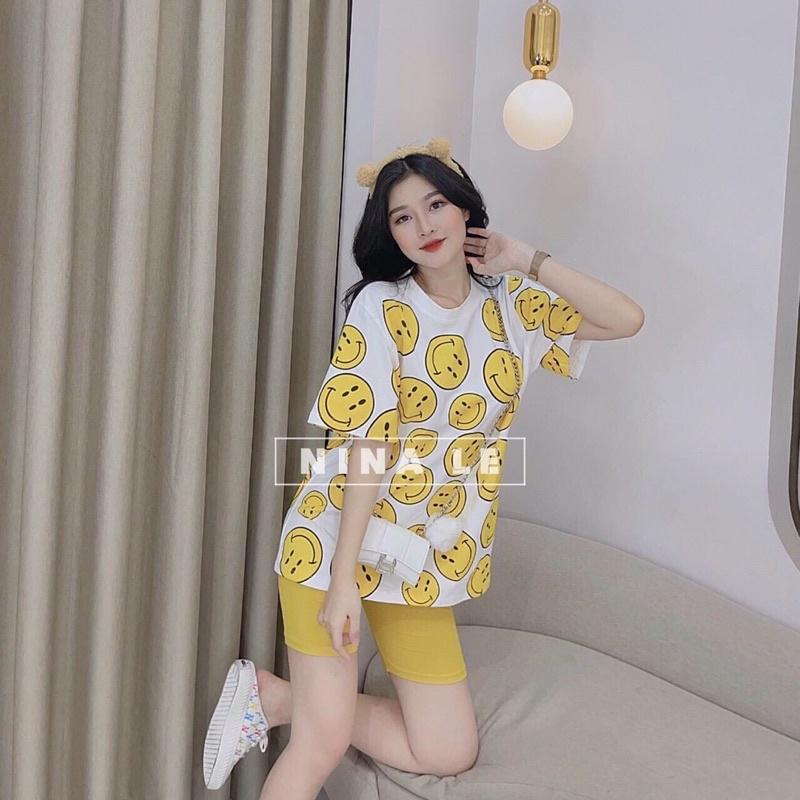 Sét bộ form rộng áo hoạ tiết mặt cười cực xinh