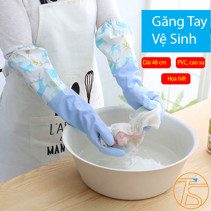 Bao Tay Rửa Chén Bát Nhà Bếp PVC Và Cao Su Dài 48cm Tiện Lợi Giặt Giũ Quần Áo, Vệ Sinh Lau Chùi