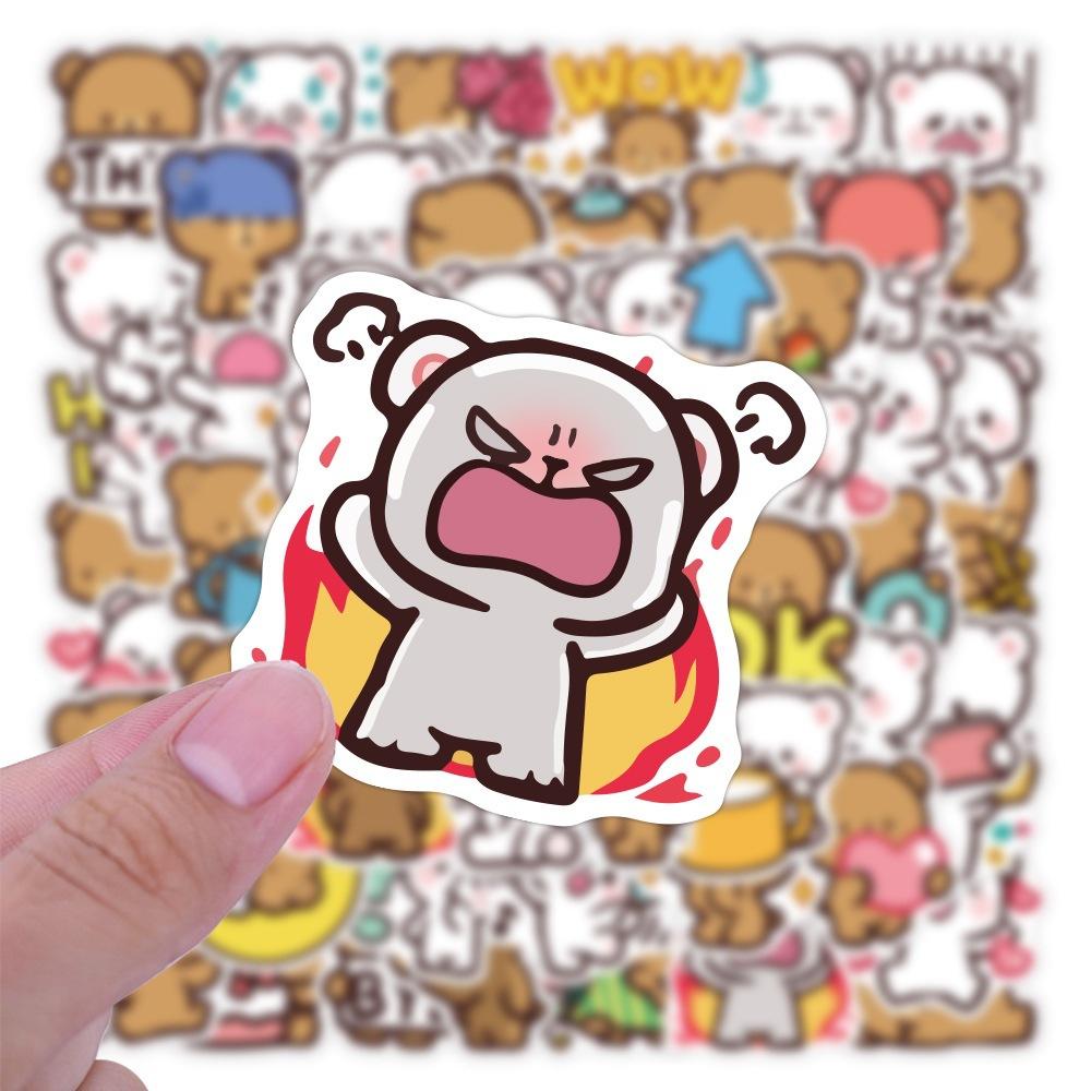 Sticker GẤU NÂU VÀ GẤU TRẮNG CHIBI hoạt hình trang trí mũ bảo hiểm,guitar,ukulele,điện thoại,sổ tay,laptop-mẫu S146