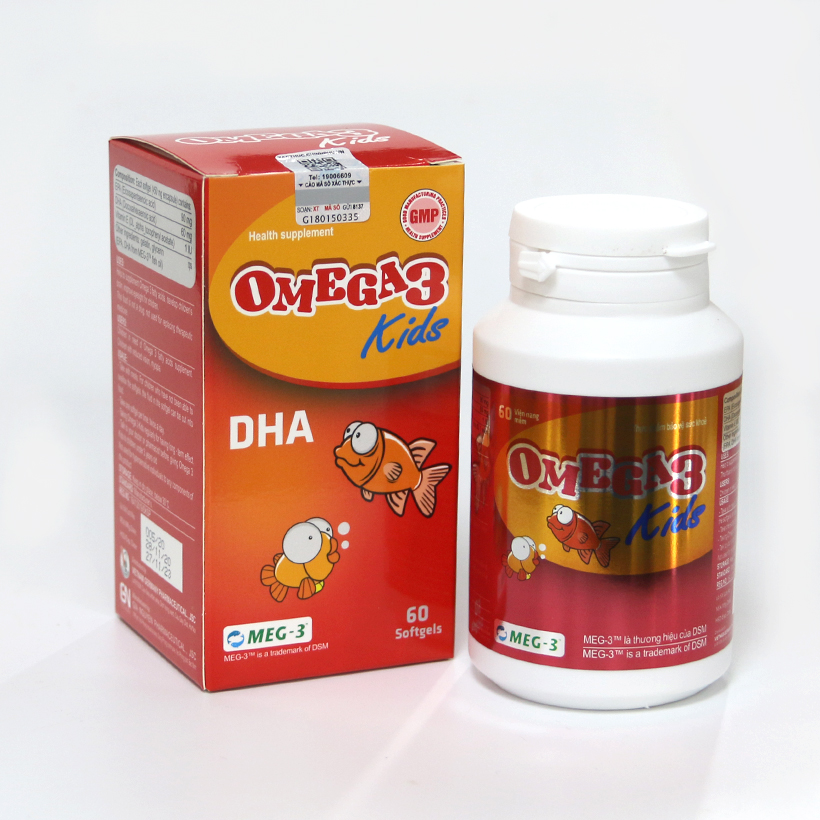 Thực phẩm bảo vệ sức khỏe Dầu cá Omega 3 Kids hỗ trợ tăng cường thị lực, phát triển não bộ ở trẻ (Lọ 60 viên)