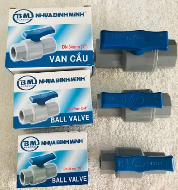 VAN KHÓA NƯỚC BÌNH MINH PVC : Phi 21mm, 27mm, 34mm, 42mm, 49mm - Van Khoá Nước