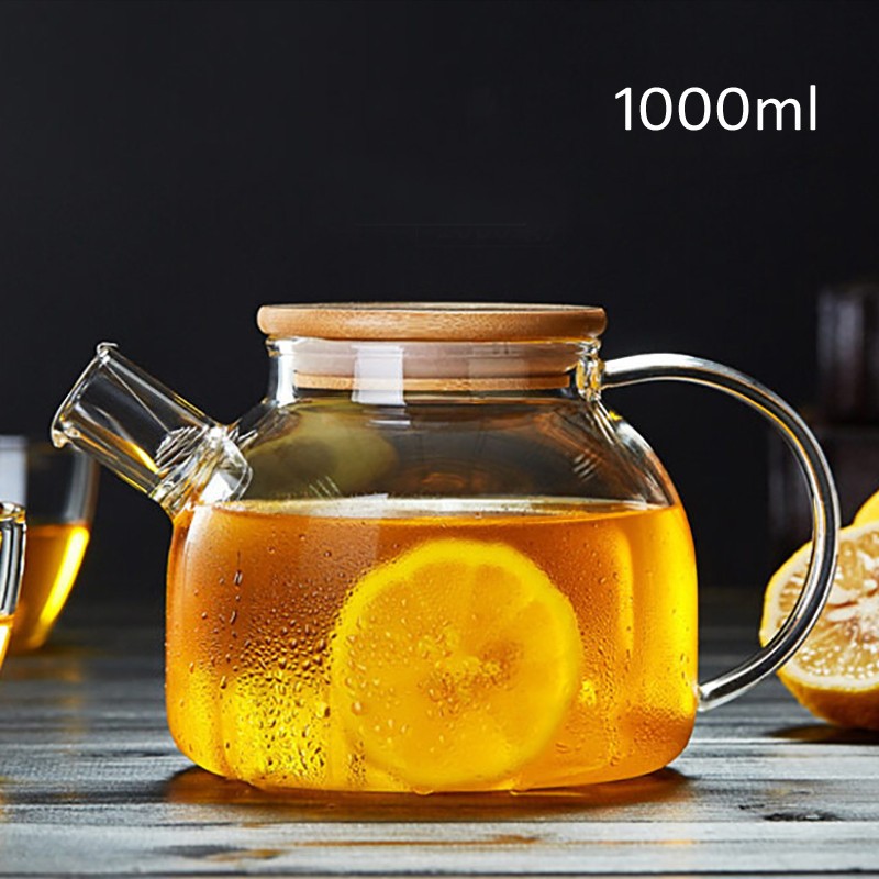 Bình trà thủy tinh 1000ml có nắp gỗ