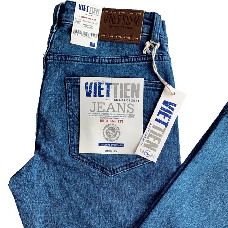 Viettien - Quần Jeans nam dài Regular fit Màu Xanh 6S7013