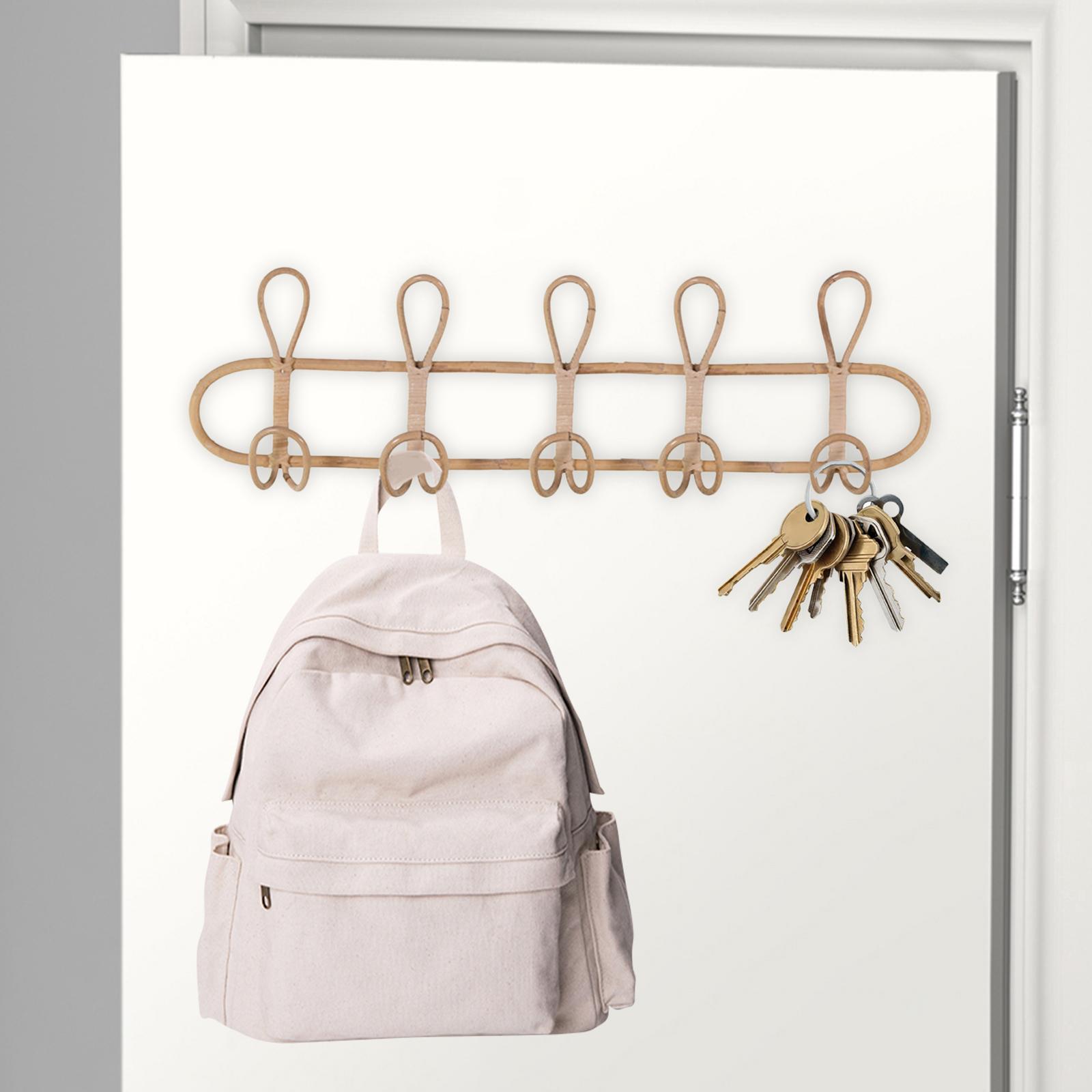 Rack Rattan Ornament Hanging Storage Organizer Hooks Holder Clothes Hooks Door Hanger for Living Room Porch Door Farmhouse Bedroom
