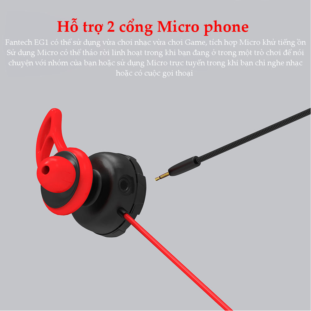 Tai nghe Gaming nhét tai Fantech EG1 dùng cho điện thoại máy tính bảng âm bass siêu trầm và ấm - Hàng chính hãng