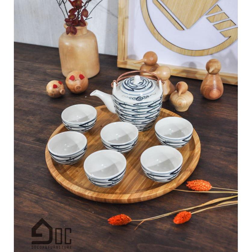 Bộ ấm chén họa tiết để bàn,quà tặng tân gia