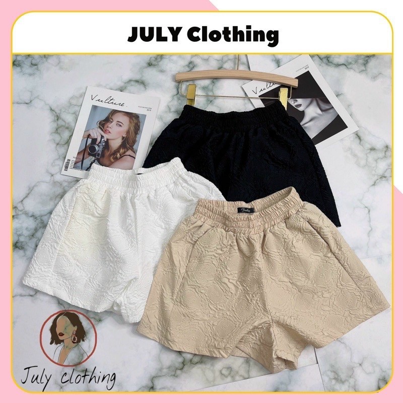 Quần short nữ ulzzang ống rộng cạp cao, Quần short nữ dập nổi 3D hình hoa phối nhiều kiểu năng động, Quần đùi nữ mặc nhà cạp chun lưng cao vải xốp phồng in hoa nổi màu Đen Trắng ống rộng mặc đi biển học chơi thể thao đẹp