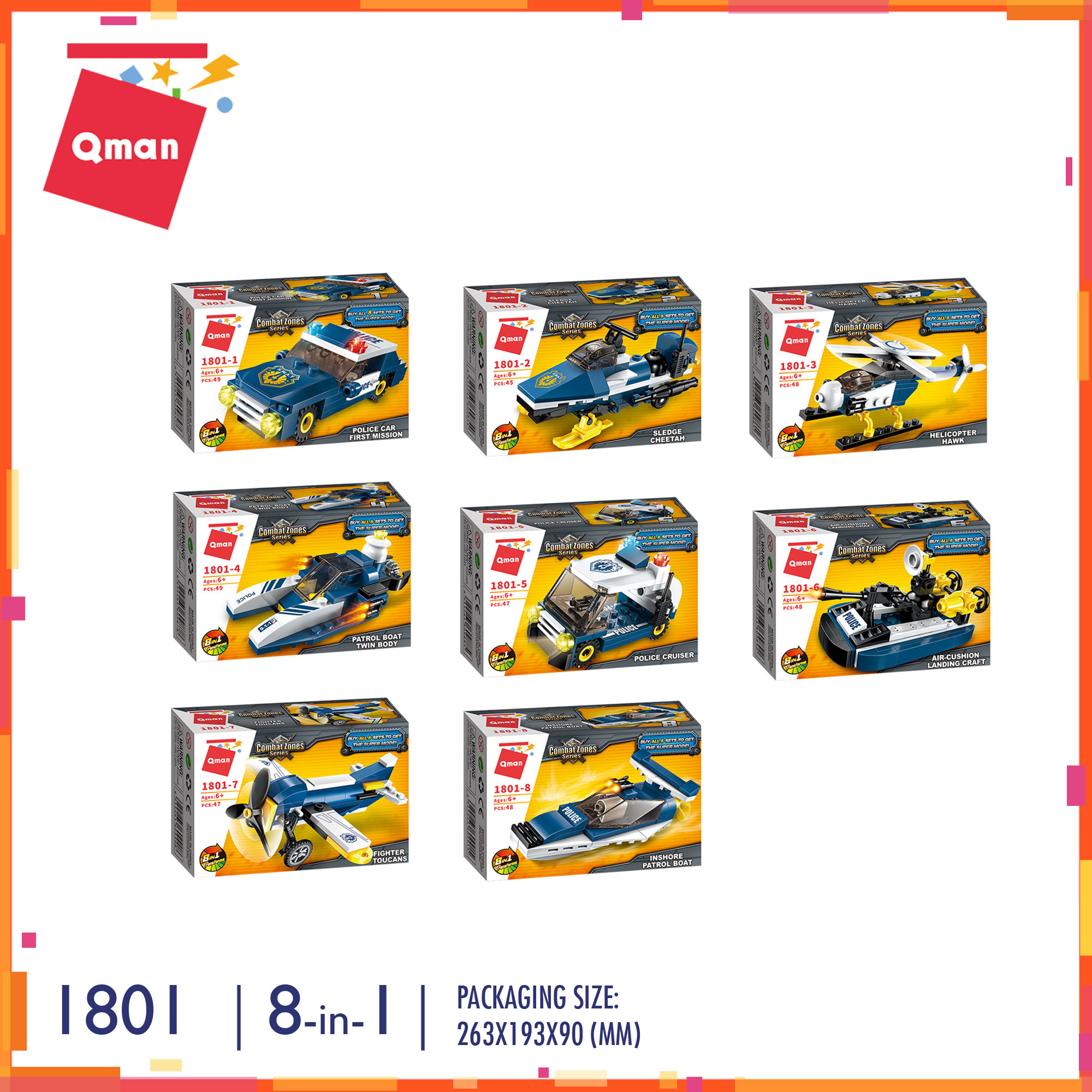 Bộ xếp hình lắp ráp TRỰC THĂNG CHIẾN ĐẤU 381 chi tiết QMAN 1801