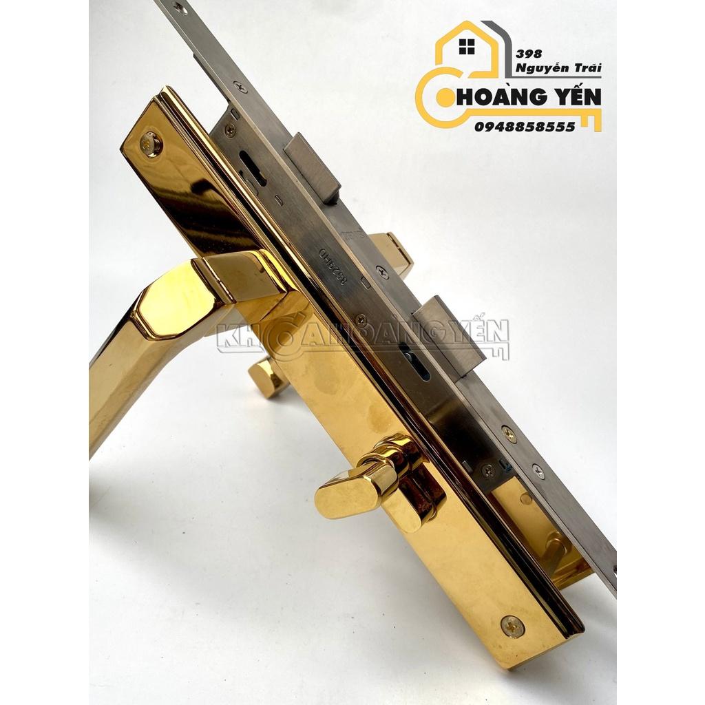 Khóa cửa nhôm bằng đồng màu vàng 18K, Khóa cửa nhôm Xingfa màu mạ vàng, khóa cửa nhôm kính tay gạt bằng đồng