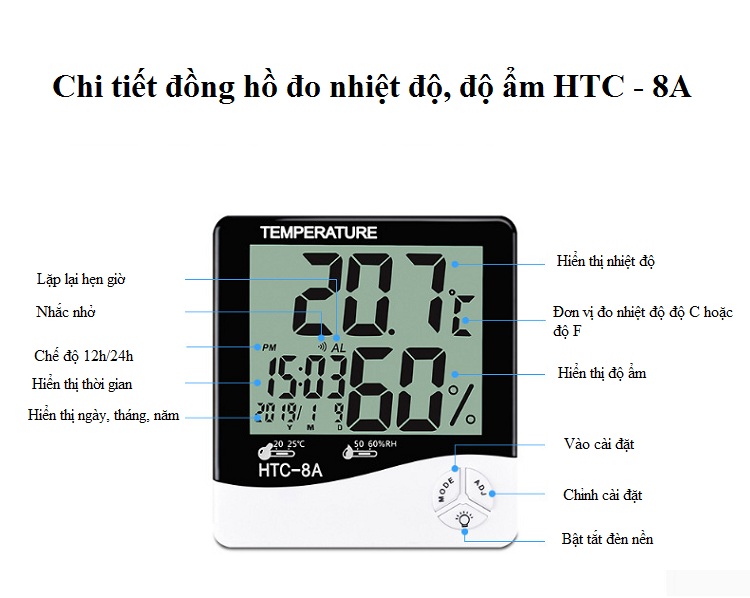 Đồng hồ đo nhiệt độ, độ ẩm model HTC-8A