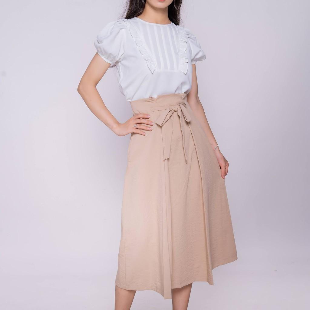 Chân váy dài công sở dáng dài qua gối phối nơ eo TKFASHION, - K464