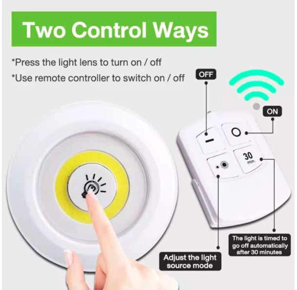 Combo 3 đèn led mini trang trí điều khiển từ xa dán tường, tủ phòng ngủ- phòng khách có chức năng hẹn giờ tắt