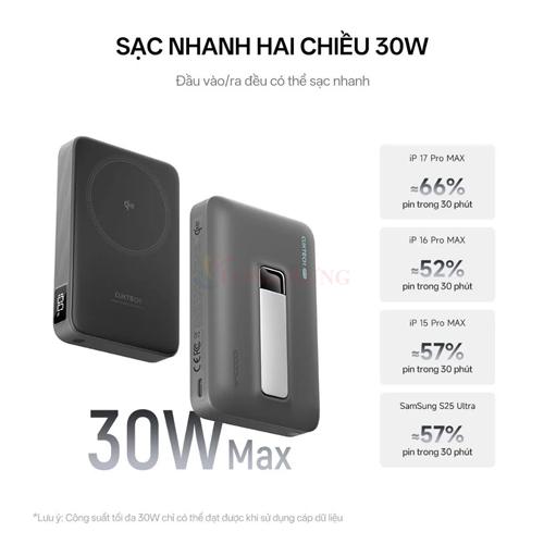 Sạc dự phòng Cuktech Magnetic Power Bank Magnetic 10000mAh 35W CP13 WPB100 - Hàng chính hãng