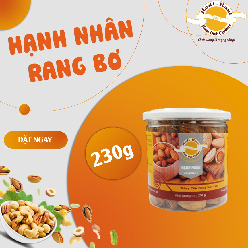 Hạt hạnh nhân vị bơ ăn liền còn vỏ dễ bóc hũ 230g