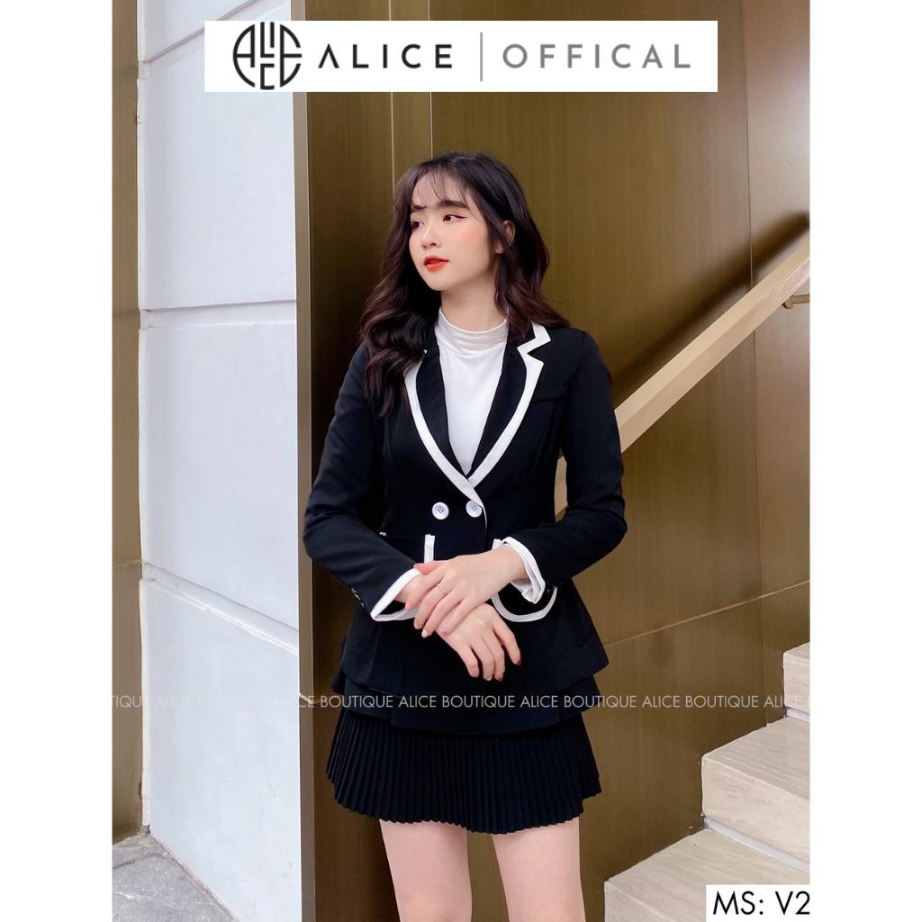 Áo Vest Nữ Thiết Kế Màu Đen ALICE Phối Viền Trắng Trẻ Trung Thanh Lịch V260