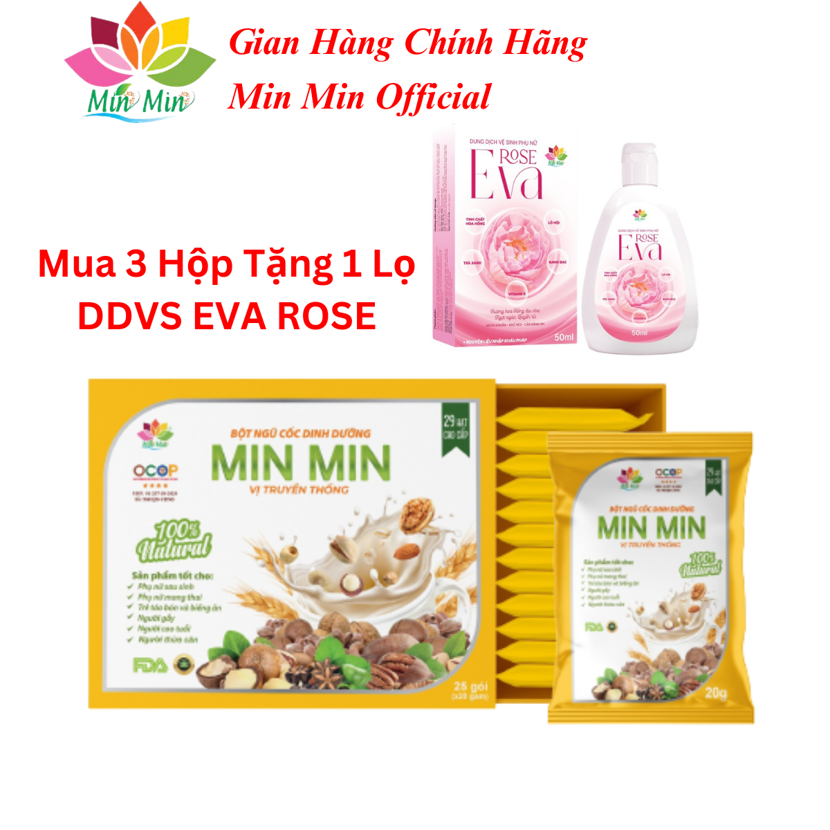 Ngũ Cốc Lợi Sữa Cao Cấp Min Min 29 Hạt - Ngũ Cốc Dinh Dưỡng Mẹ Bầu Dạng Gói 1 hộp 25 gói x20gam