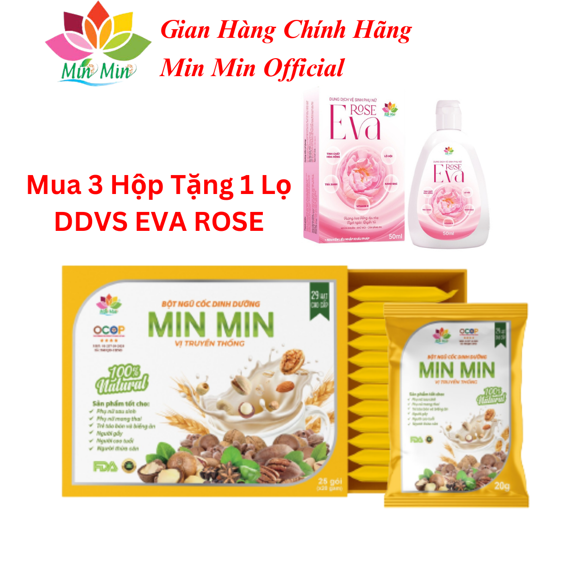 Ngũ Cốc Lợi Sữa Cao Cấp Min Min 29 Hạt - Ngũ Cốc Dinh Dưỡng Mẹ Bầu Dạng Gói  1 hộp 25 gói x20gam (1H/500g)