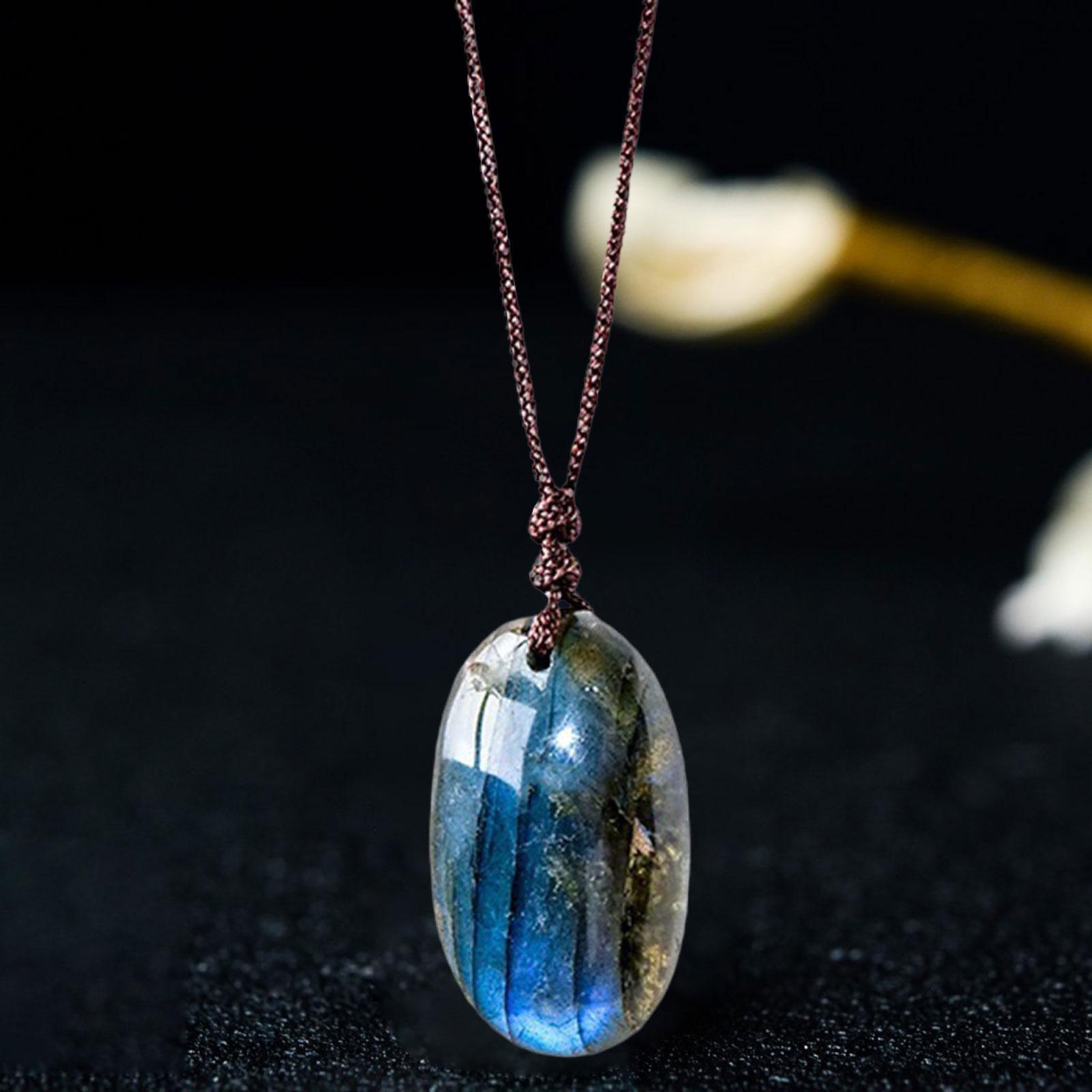 Labradorite Necklace Pendant Drop Retro Delicate Trendy Oval Pendant Necklace Charm Necklace for Birthday Gift Anniversary Girls Boys