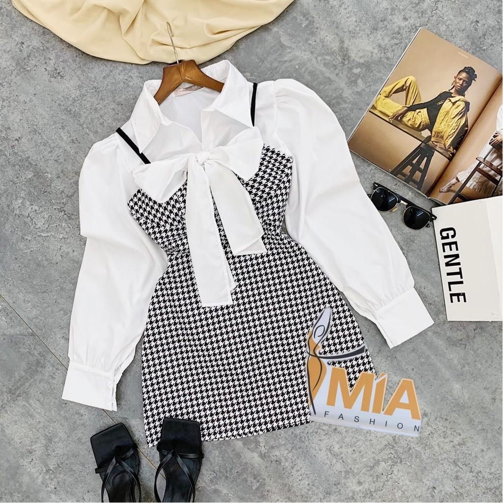 SET YẾM CARO + ÁO NƠ TRẮNG TD - ST0587