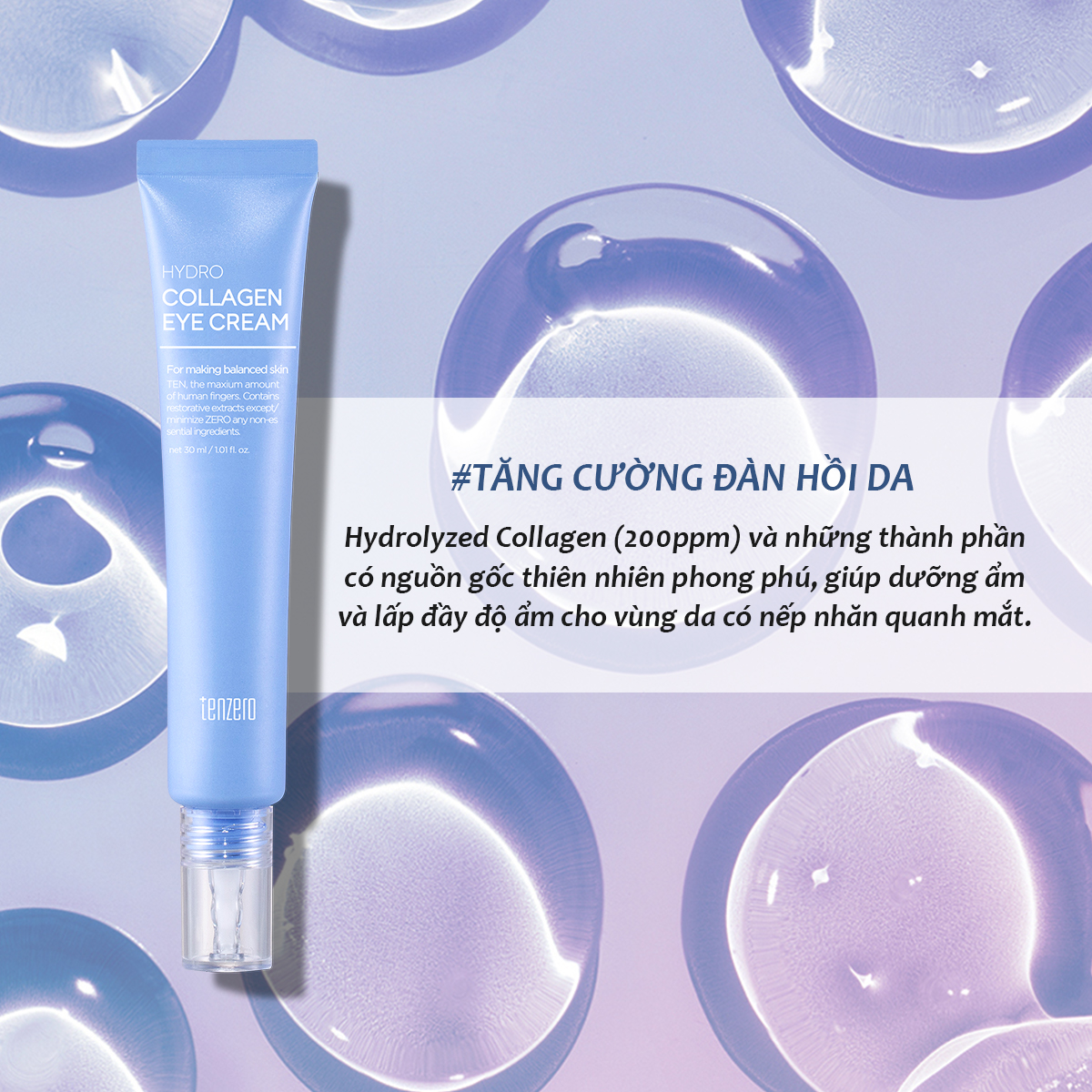 Kem Dưỡng Mắt Chống Lão Hóa, Cải Thiện Nếp Nhăn Tenzero Hydrolyzed Collagen Eye Serum 30ml