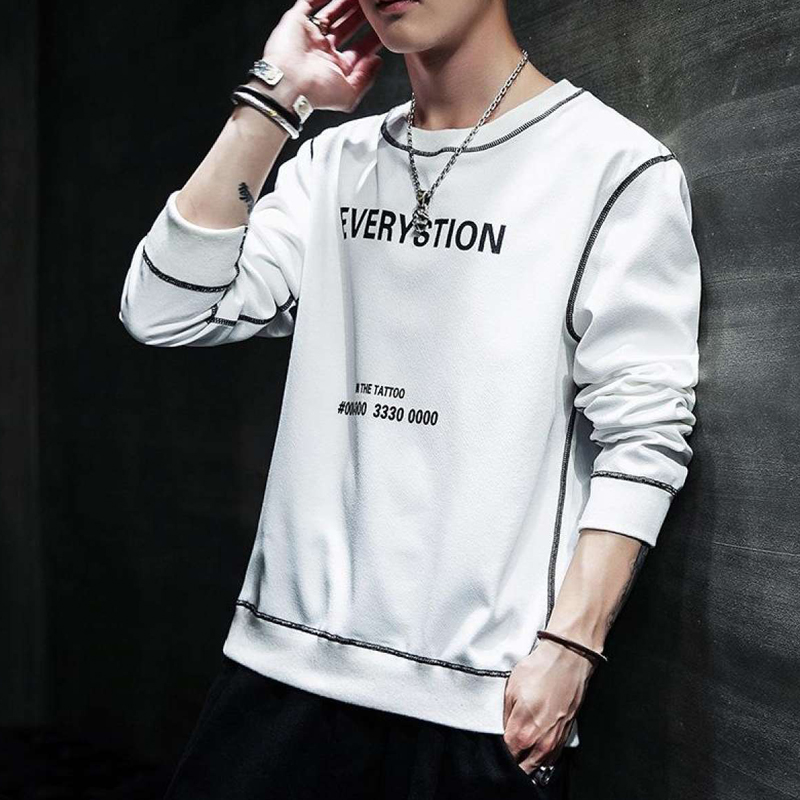 Trend Men's Long-Sleeved Round Neck Pullover Student Youth Bottoming Shirt