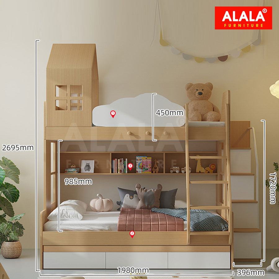 Giường tầng cho bé ALALA158 đa năng/ Miễn phí vận chuyển và lắp đặt/ Đổi trả 30 ngày/ Sản phẩm được bảo hành 5 năm từ thương hiệu ALALA/ Chịu lực 700kg