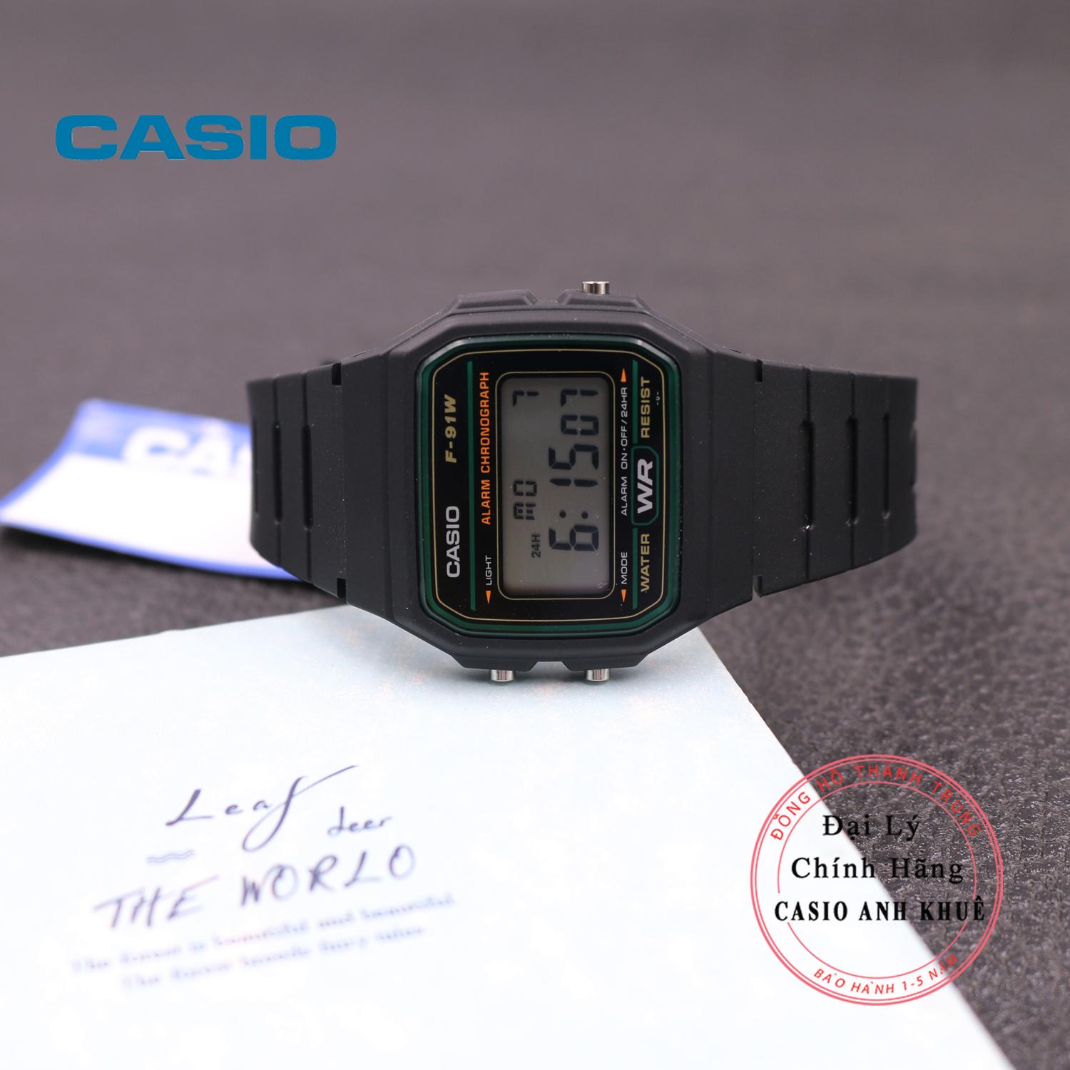 Đồng hồ nam Casio F-91W-3DG dây nhựa