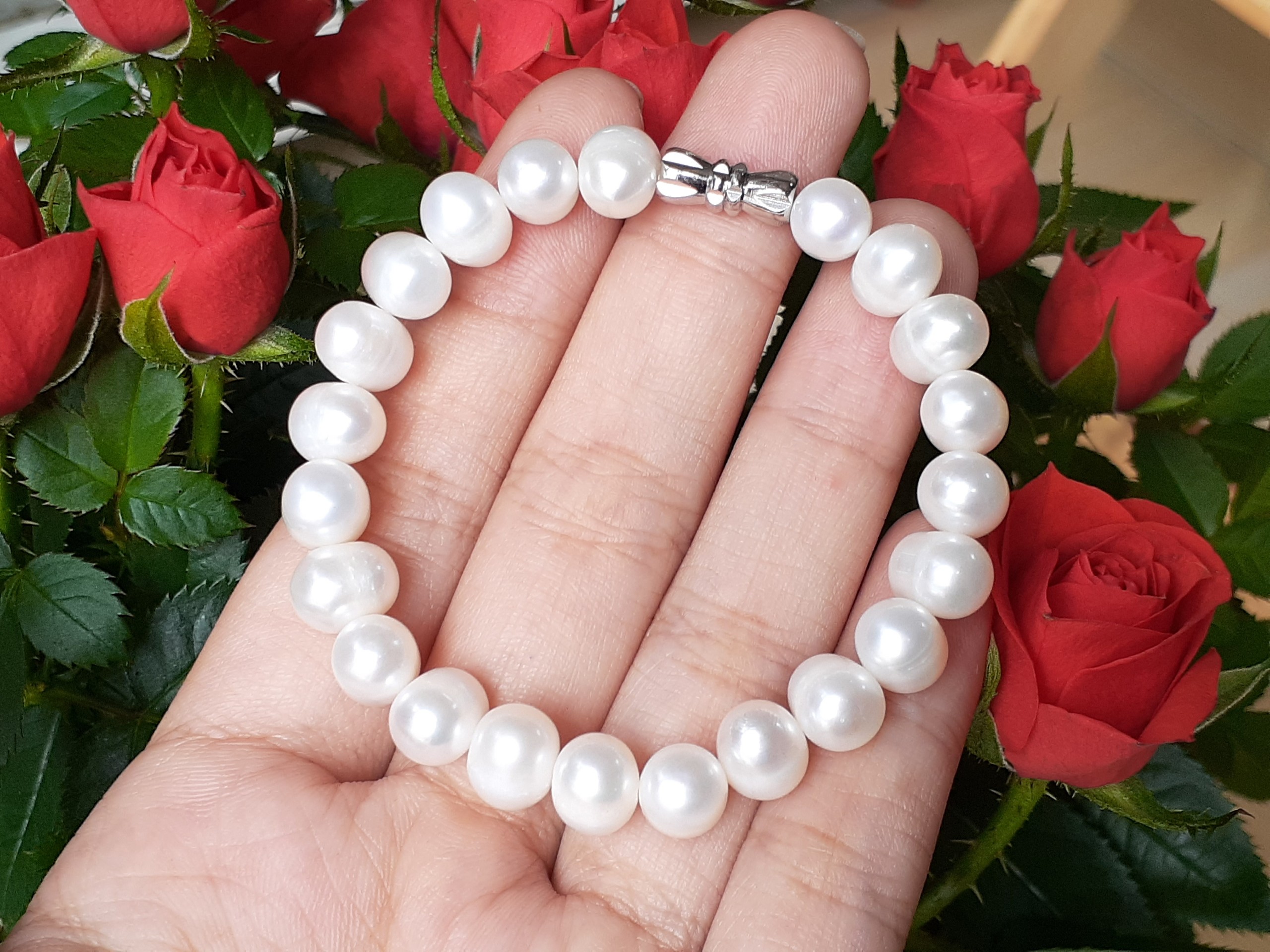 Vòng tay ngọc trai cao cấp 7li, ngọc thật nuôi nước ngọt