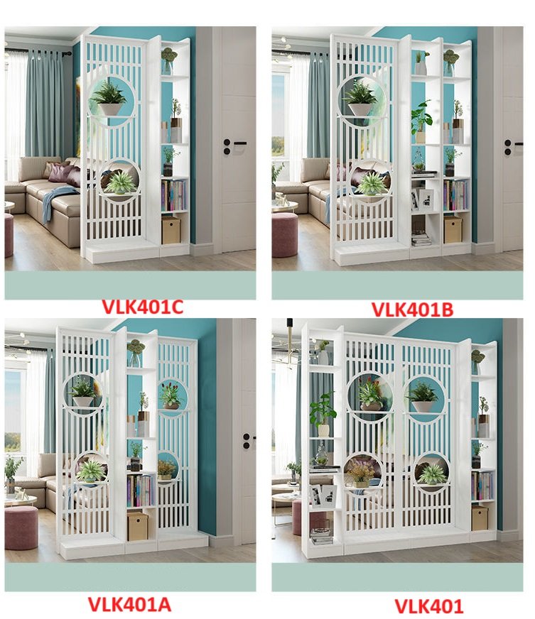Vách ngăn liền kệ, vách ngăn phòng khách nhà bếp gỗ MDF VLK401