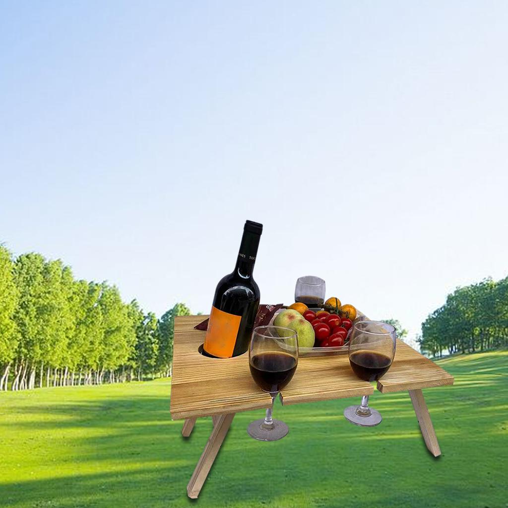 Wooden Outdoor Picnic Table Portable 2-in-1 Wine Table Outdoor Folding Wine Glass Rack Holder Suitable for Garden Party/Camping/Beach/Outdoor Dinner