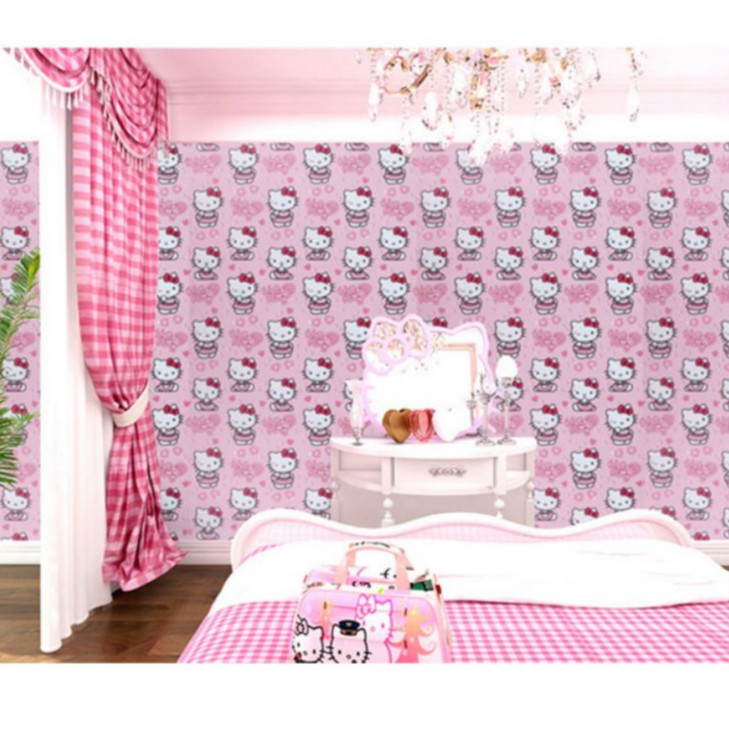 Cuộn 5m Decal Giấy Dán Tường Kitty hồng dễ thương