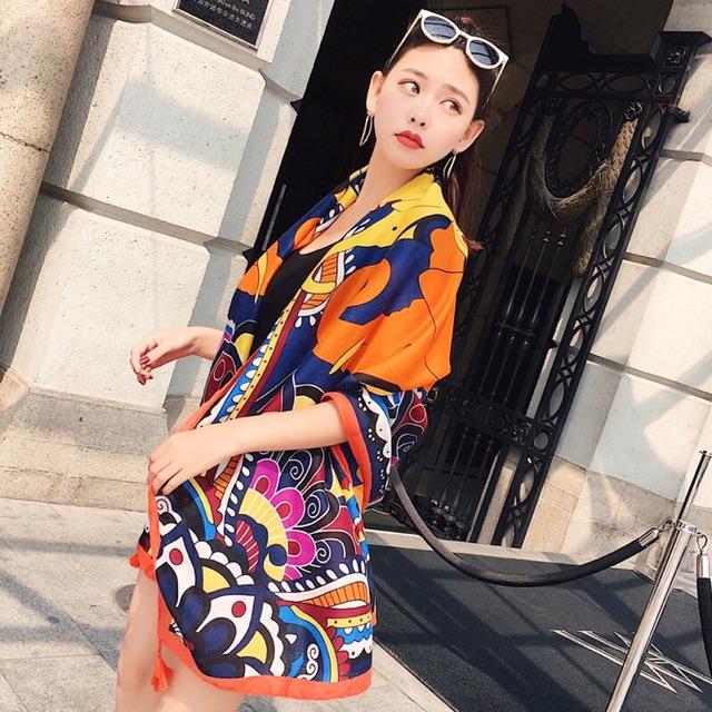 Khăn choàng linen thổ cẩm khăn quàng cổ boho size 180*95cm