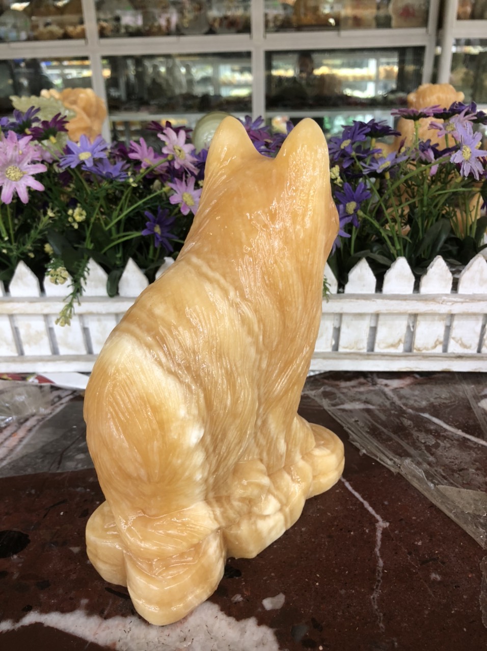 Tượng con mèo giáp phong thủy đá ngọc Onyx trang trí phòng khách, bàn làm việc - Dài 20 cm